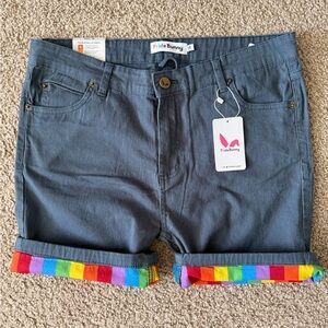PrideBunny Rainbow Roll Up Shorts Size 36 Pride LGBTQ Blue Shorts NWT